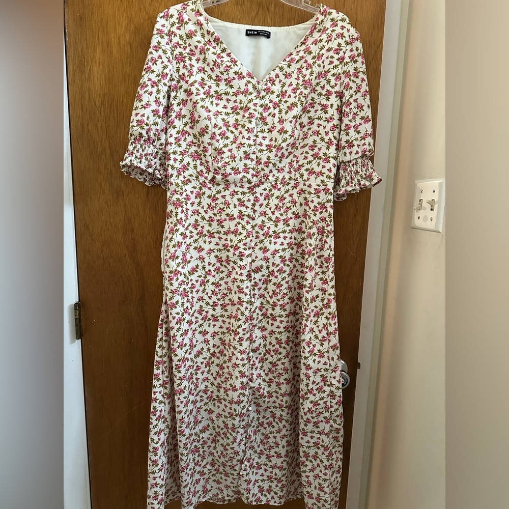 SHEIN Pink Floral Midi Dress